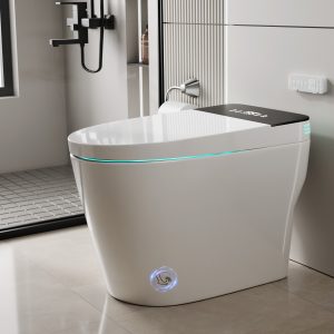 Smart Toilet with Bidet Built In ADA Height 17.7", One Piece Tankless Bidet Toilet with Auto Open Close, Foam Shield, Voice Control Modern Elongated Toilet with Heated Seat, Warm Water & Dryer